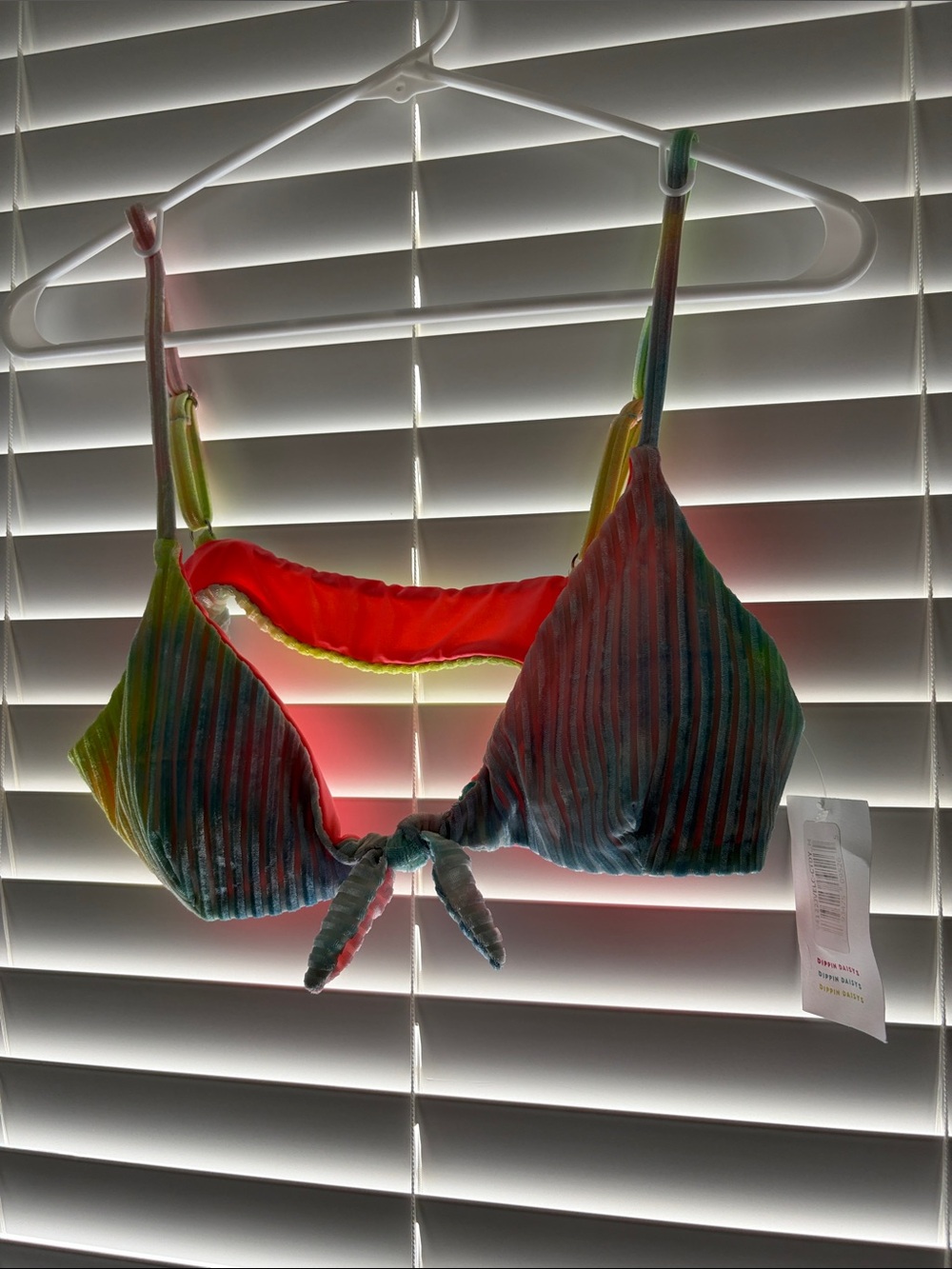 Dippin' Daisy's Multicolor Ribbed Tie-Front Bikini Top